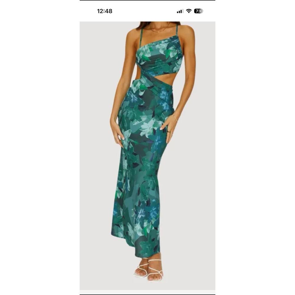Hello Molly Women's Count It In Green Satin Midi Dress Center Cut Out Sz 4 - Picture 8 of 8